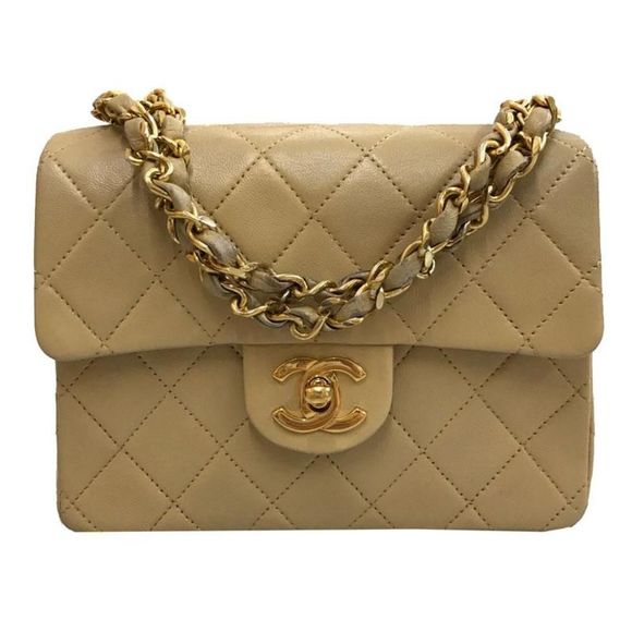 Chanel Handbags - Chanel Matelasse Turn Lock Chain Leather Beige Handbag